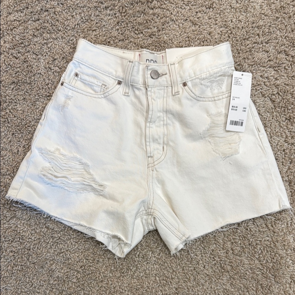 White Distressed Denim Shorts NWT